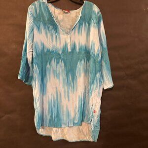 Josie Tunic Blouse Tie Dye Turquoise  Top  Tropical  Size Large Tunic Beach